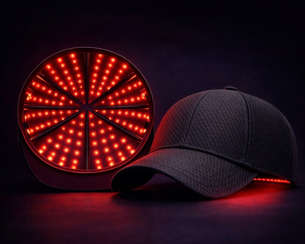 Rovale Cap met 110 LED's, rood licht aan